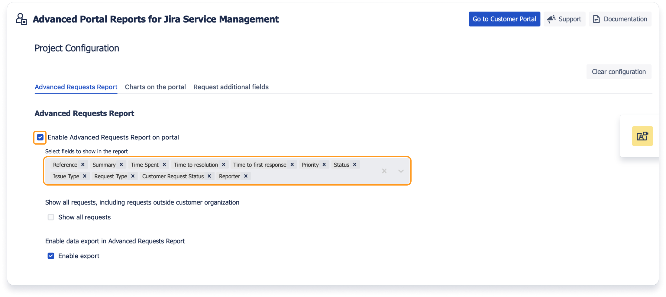  A screenshot of the Advanced Portal Reports app. 