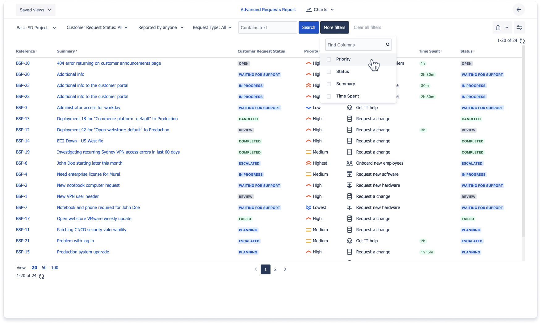 A screenshot of the Advanced Portal Reports app’s filtering feature.